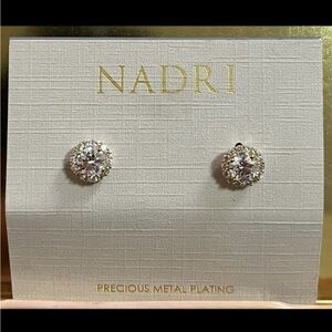 Nadri White Crystal Halo Stud Earrings - Precious Metal Plating